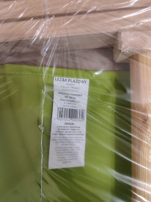 Nowy Nieużywany Drewniany Leżak Plażowy Zielony