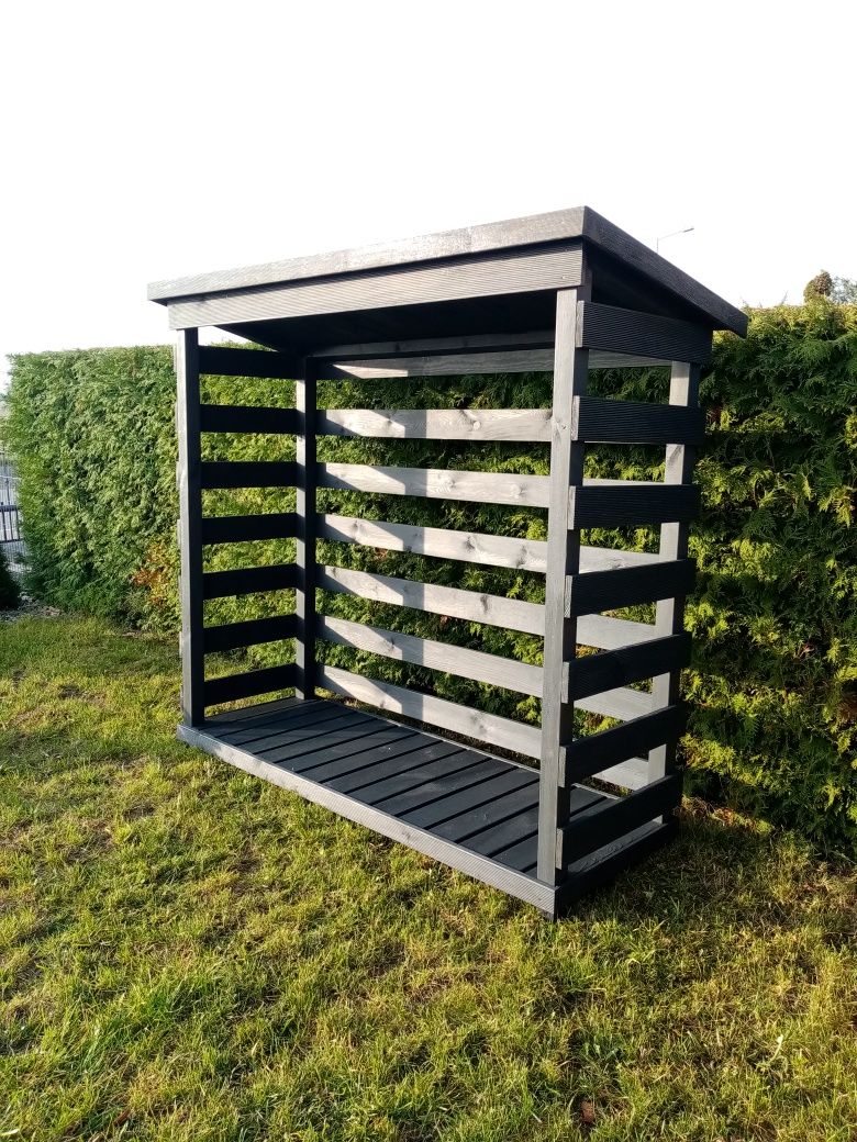 Drewutnia, Schowek Na Drewno 200x80x190 pomalowana, z gontem