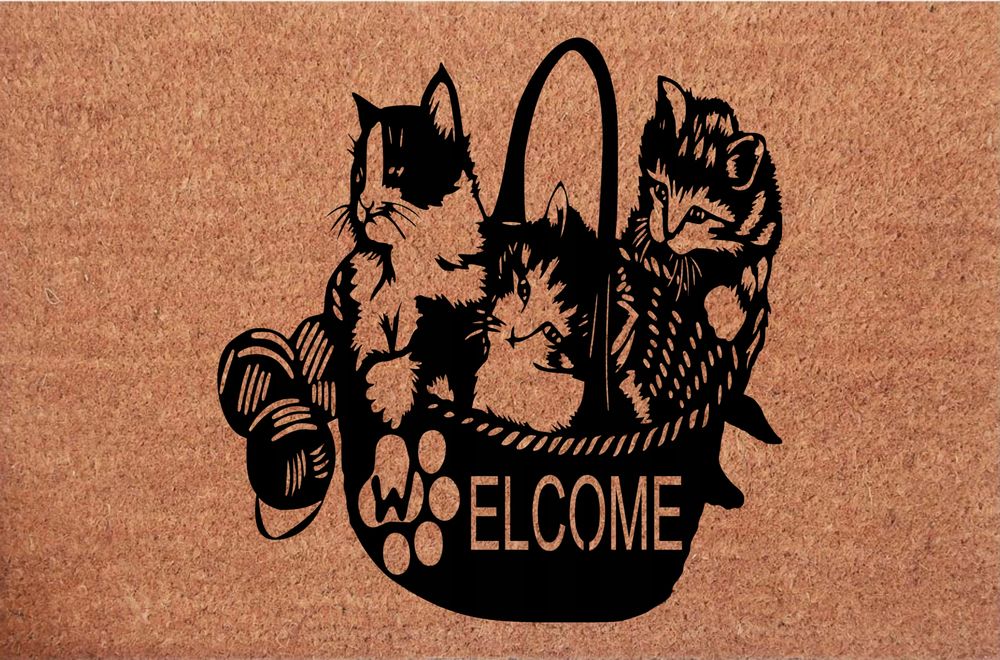 Wycieraczka kokosowa pod drzwI Welcome Śliczne Małe Kotki W Koszyku