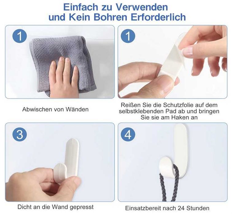 Haczyki samoprzylepne 17 sztuk białe AOROPS