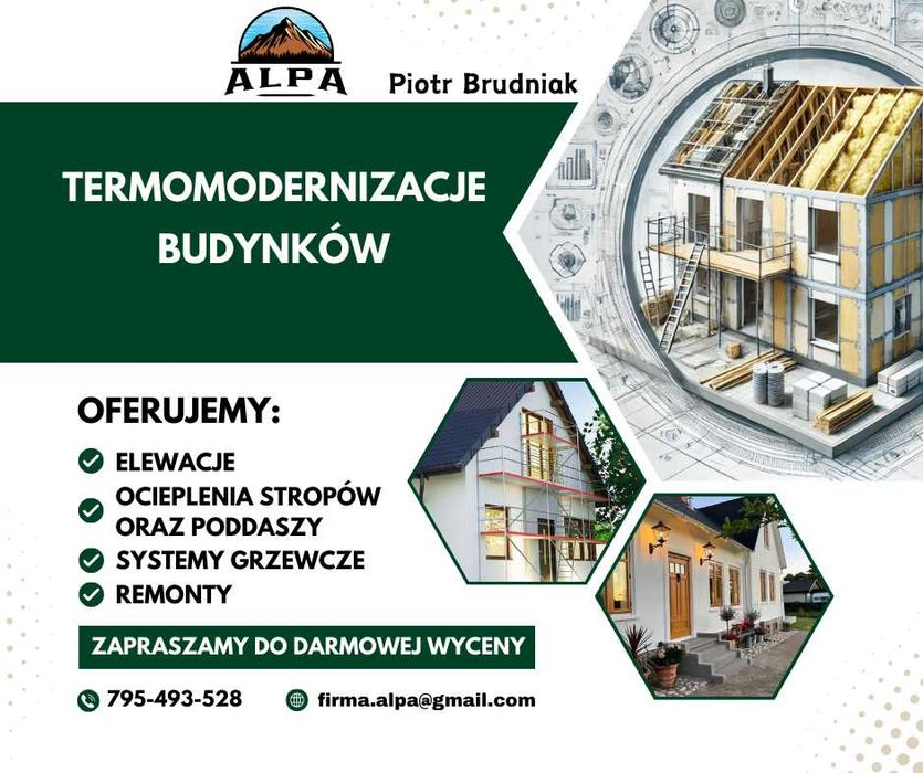 Elewacje - Ocieplenia Stropów, Poddaszy - Systemy Grzewcze - Remonty