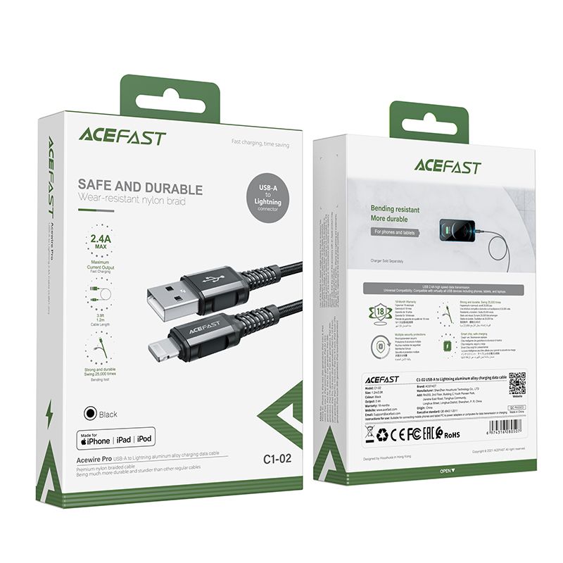 kabel przewód mfi do iphone usb - lightning 2.4a 1.2m czarny