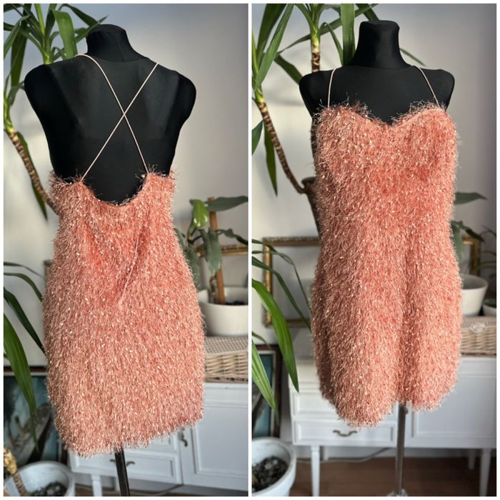 sukienka mini frędzle pióra zdobiona 46 3 xl 44 xxl