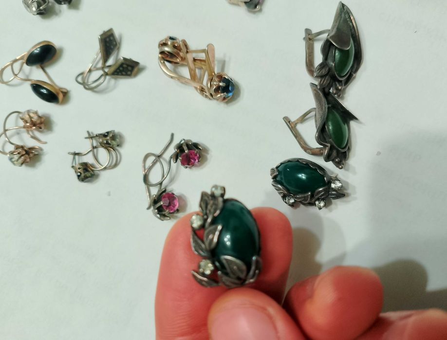 Советские серебряные серьги в позолоте с рубинами 875 пробы