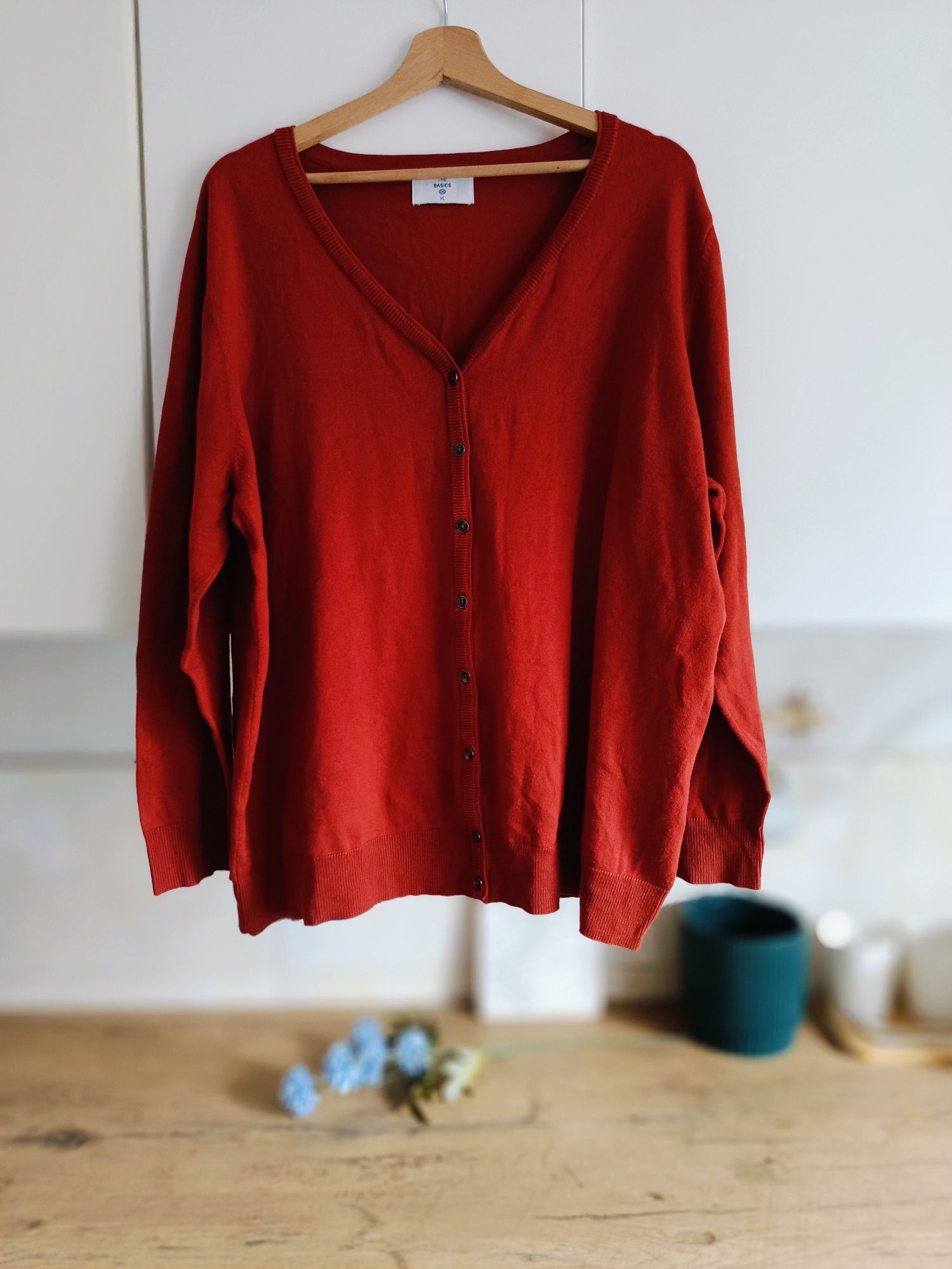 C&A Basic 7XL ceglany sweter damski rozpinany na wiosnę lato do biura