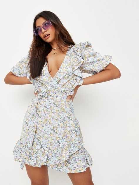 Квіткова коротка сукня на запах Missguided з рукавами буф