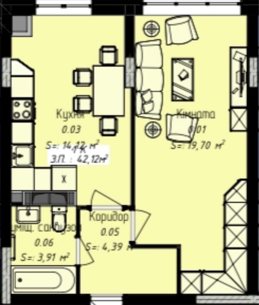 Готова 1-но кімнатна (42,12 м²) в розтермінування під 0% на 2 роки!