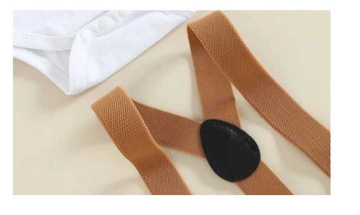 Komplet strój ROCZEK CHŁOPIEC krótki rękaw brąz zestaw 74/80 URODZINY