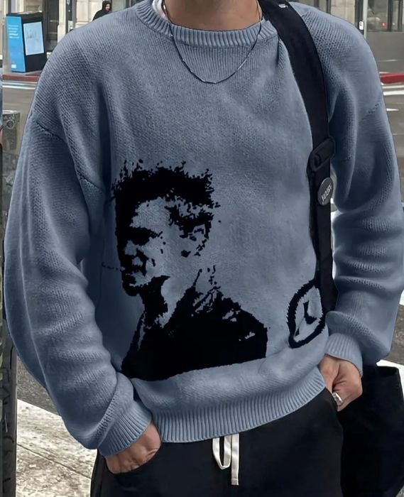 Чоловічий  светр у коледжному стилі з портретом і літерами