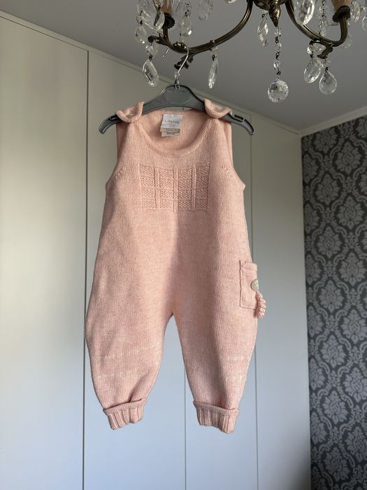 Wełniane spodnie merino na szelki ogrodniczki 62 68 74 cm Lillelam