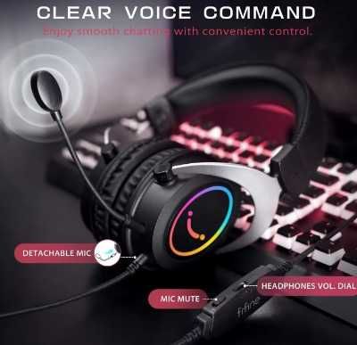 Auscultadores FIFINE H3 RGB com microfone 3,5mm para PC, PS4, PS5
