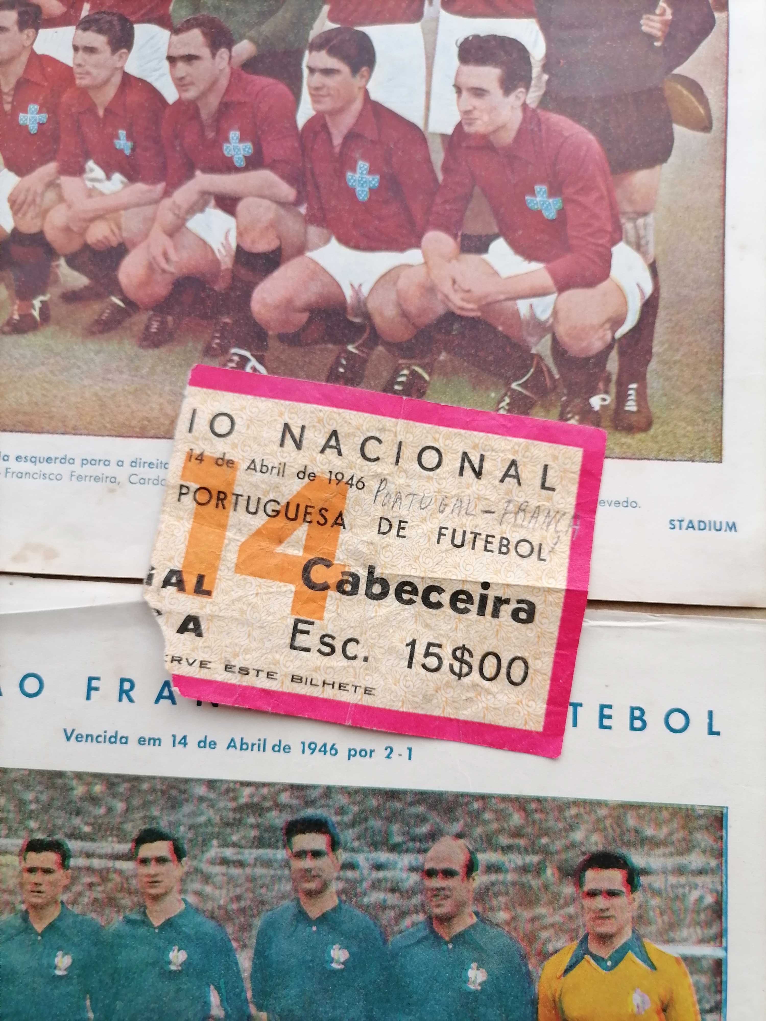 Bilhete PORTUGAL vs França 1946 c/ 2 Separatas das Equipas (Stadium)