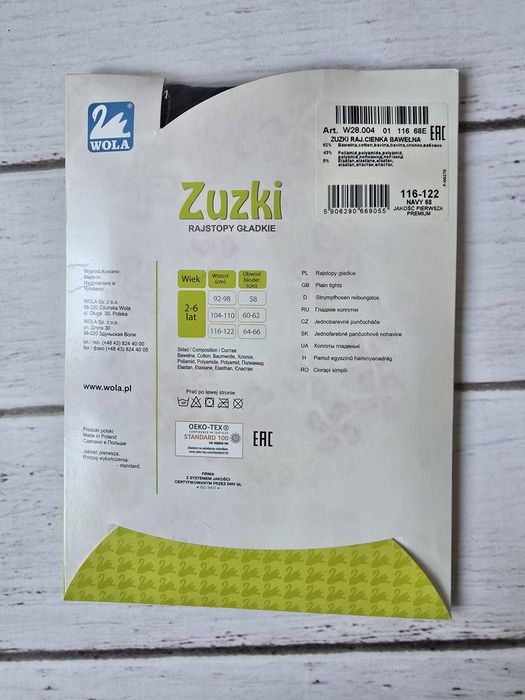 Rajstopy Wola Zuzki bawełna gladkie 116-122 czarne nowe hit