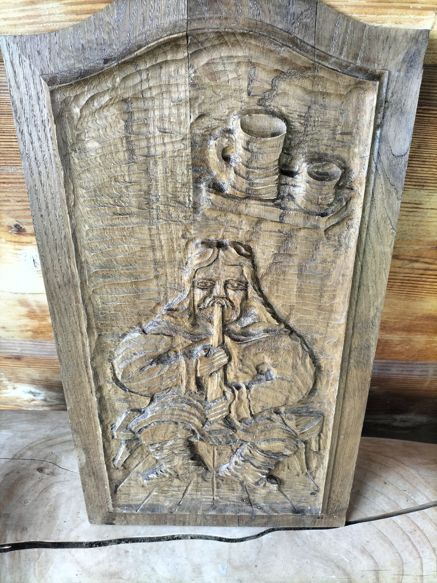 Płaskorzeźba na drewnie dębowym, vintage