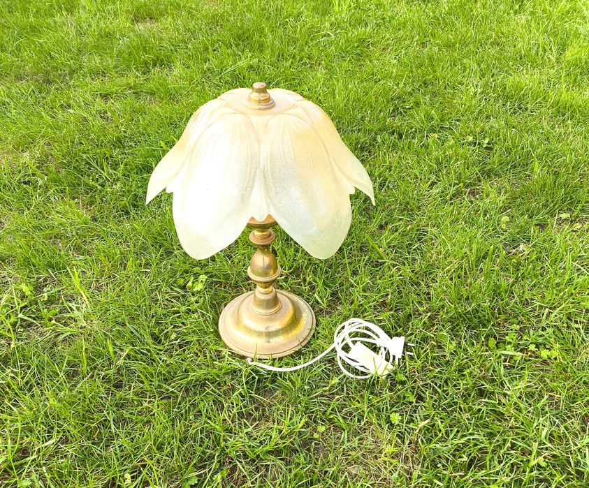 Stara Niemiecka Mosiężna Lampka Lampka z Kloszem | 50 cm | Wysyłka