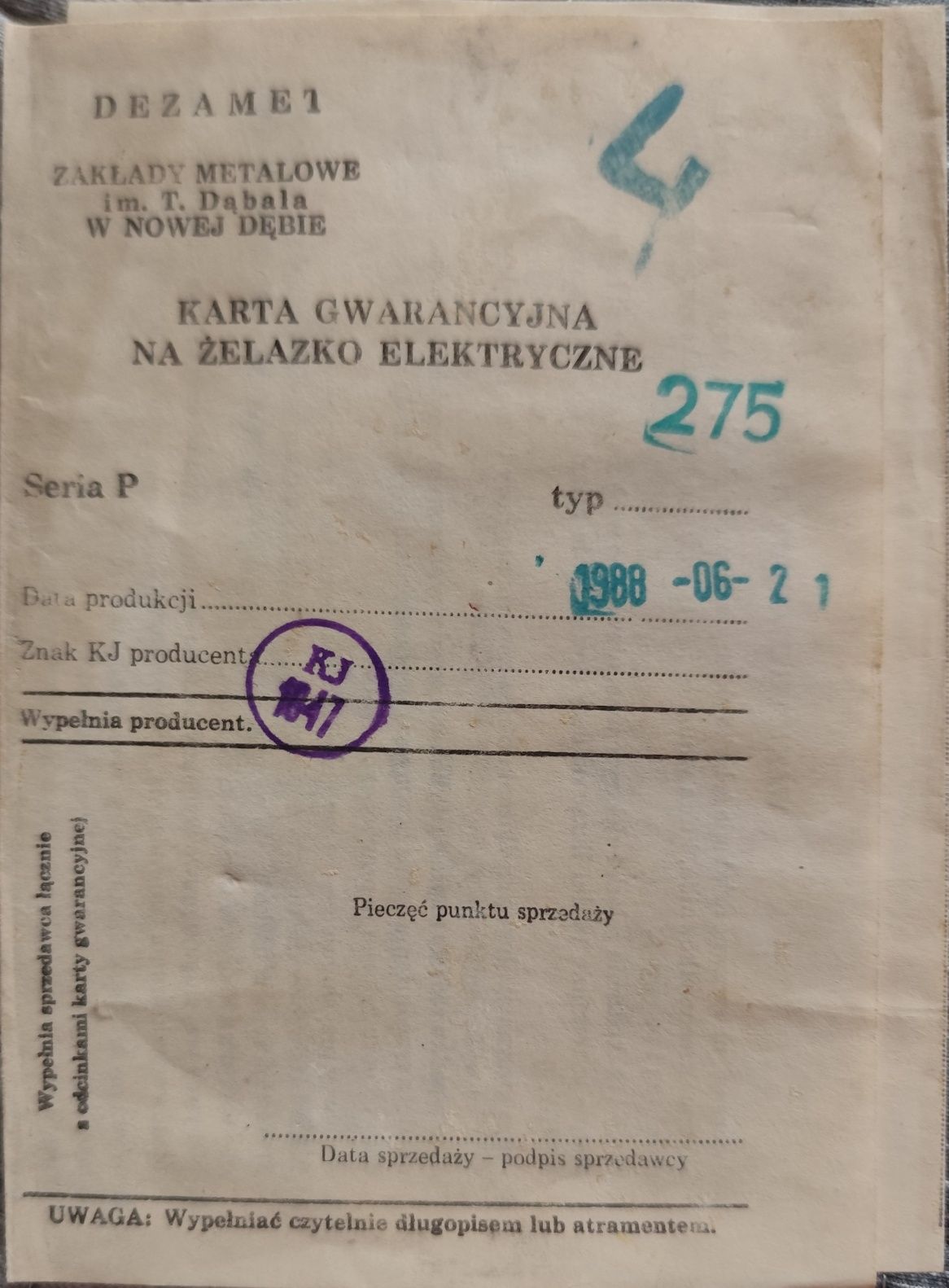 Żelazko PRL Dezamet + karta gwarancyjna