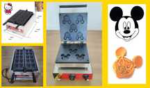 Maquinas fazer waffles forma Mickey Mouse e Hello Kitty street food