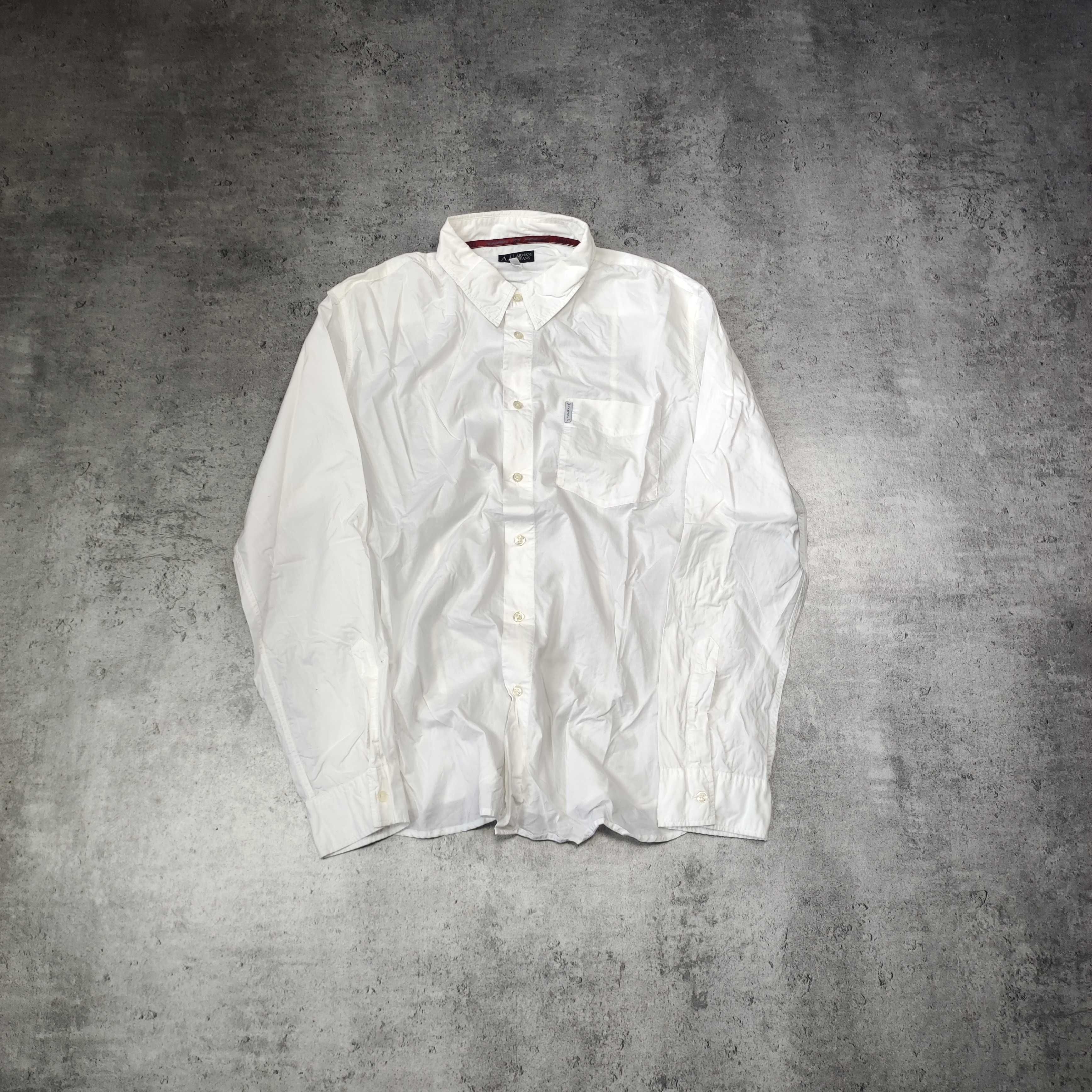 MĘSKA Elegancka Koszula Długi Rękaw Biała Kieszeń Logo Emporio Armani