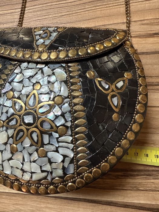 Manufaktura recznie wykonana torebka z mosiądzu i masy perlowej