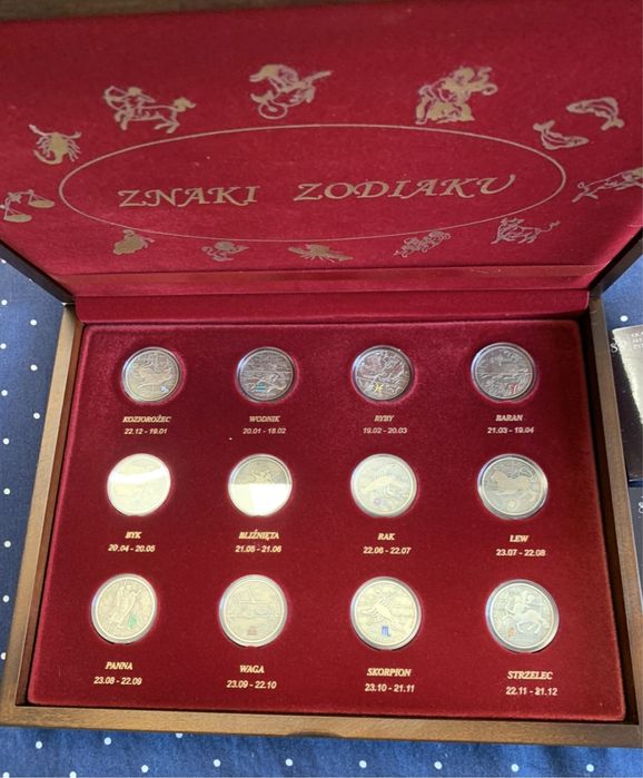 Komplet srebrnych monet okolicznościowych Znaki zodiaku , srebrne