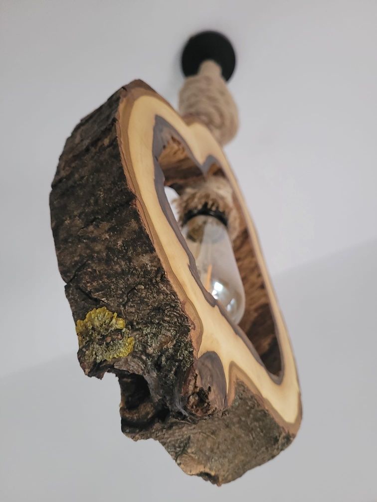 Lampa wisząca orzech włoski handmade Loft sznur jutowy