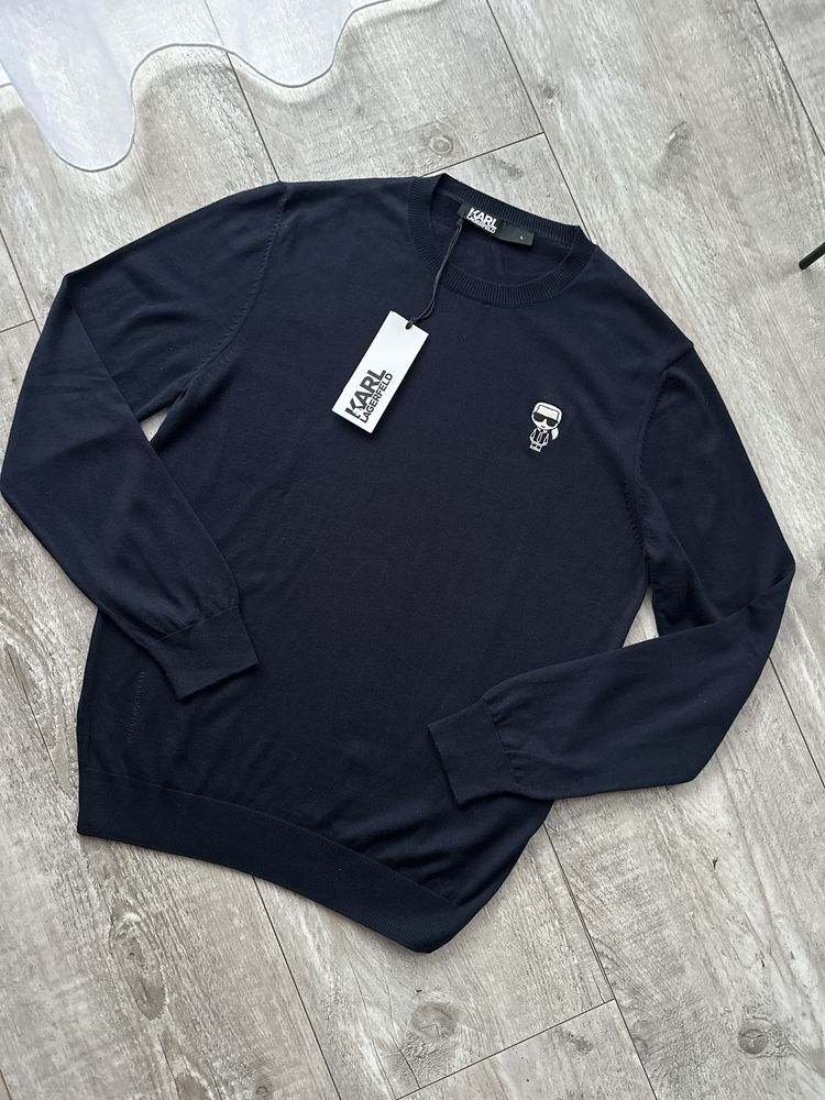Nowy mesli sweter Karl Lagerfeld wełna merino XL granat