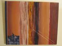 Quadro Carlos Teixeira óleo sobre tela "Abstrato com cidade do Porto"