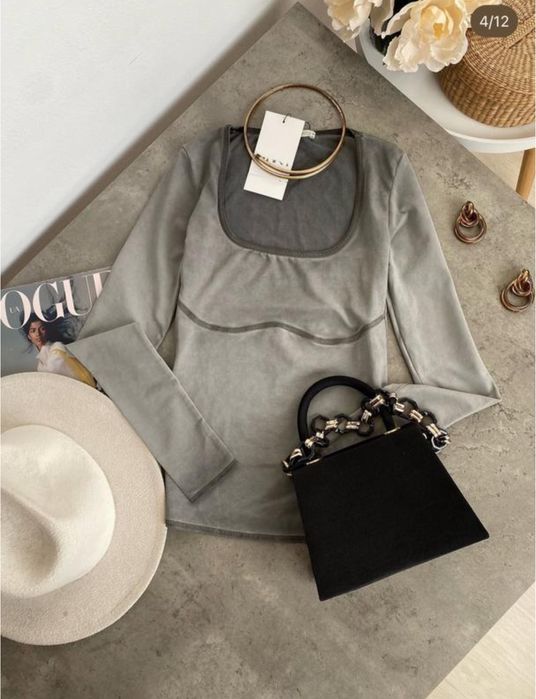 Жіночий лонгслів Zara з контрастною лінією грудей розмір xs s m l