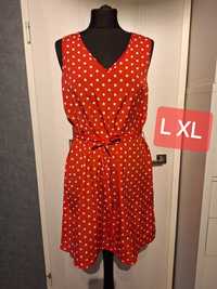 Sukienka L 40 xl 42 czerwona letnia groszki kropki pasek