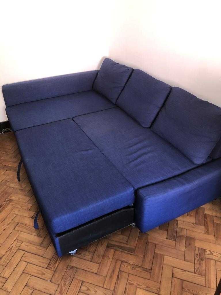 Sofá Cama de canto c/arrumação Ikea Azul Semi Novo