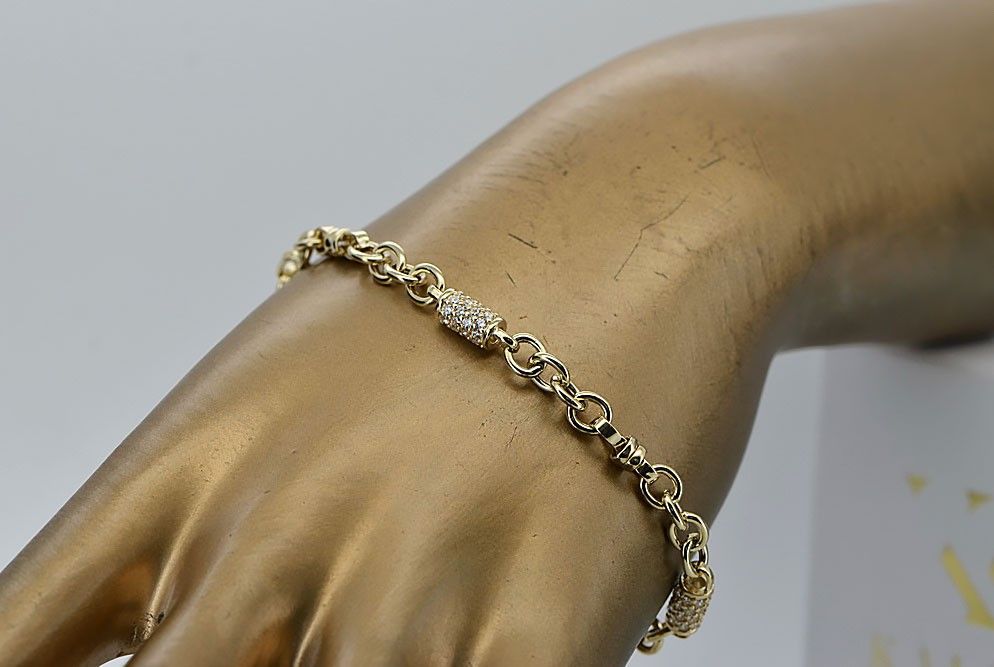 Złota bransoletka 14k 585 włoska Fantazy z cyrkoniami cfb026y 19,5cm