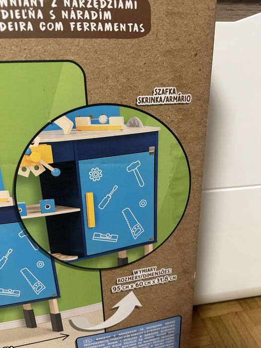 Nowy duży drewniany warsztat z narzędziami 95 cm x 60 cm