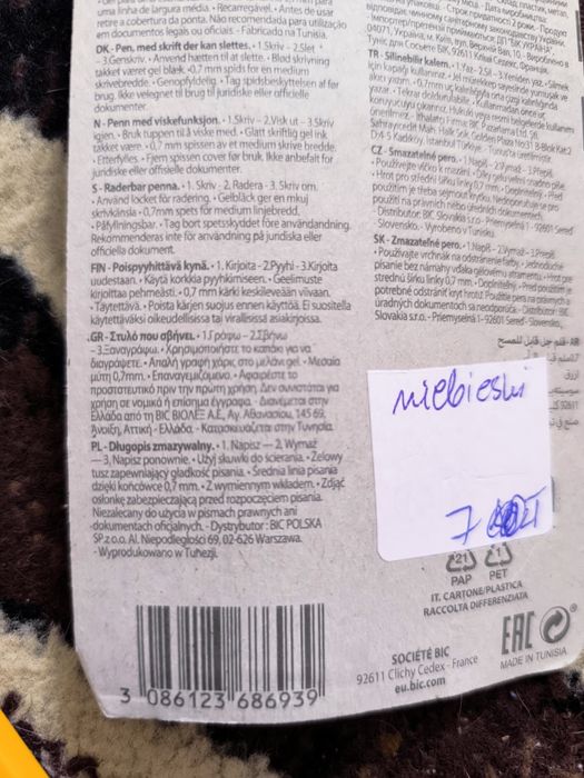 Długopis zmywalny BIC