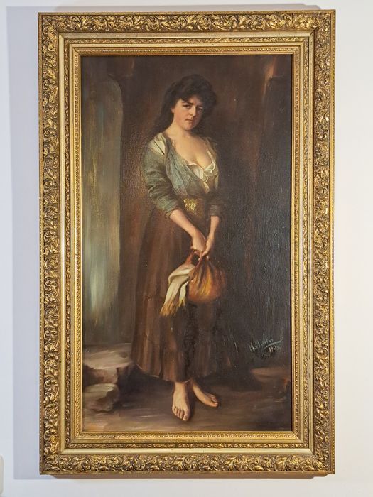 "Portret Młodej Kobiety"Mate Mink Born.Piękny olejny obraz na płótnie