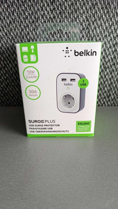 Мережевий фільтр Belkin c захистом від перенапруги, 1 роз., 2xUSB