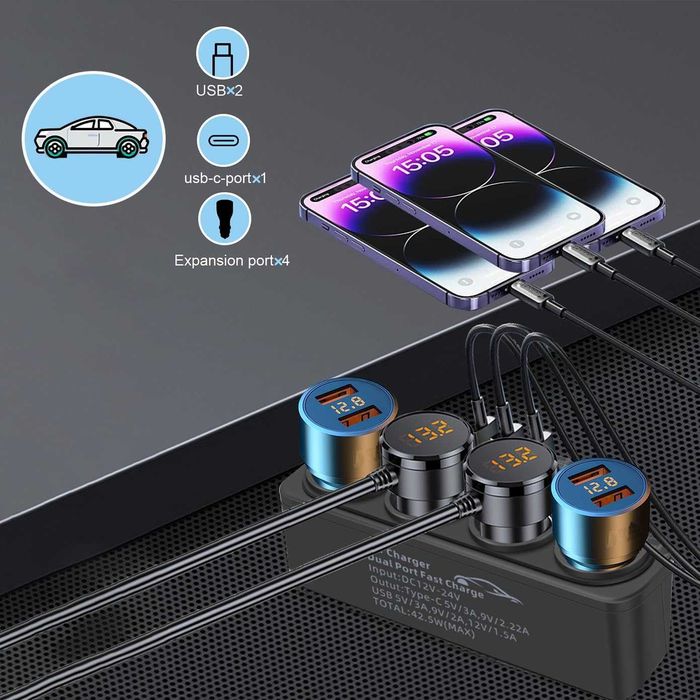 Adapter do zapalniczki samochodowej 12V/24V 4-gniazdowa