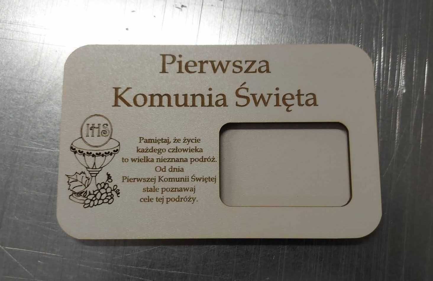 Pamiątka pudełko kasę imię Pierwsza Komunia Święta IHS kielich 10x16cm