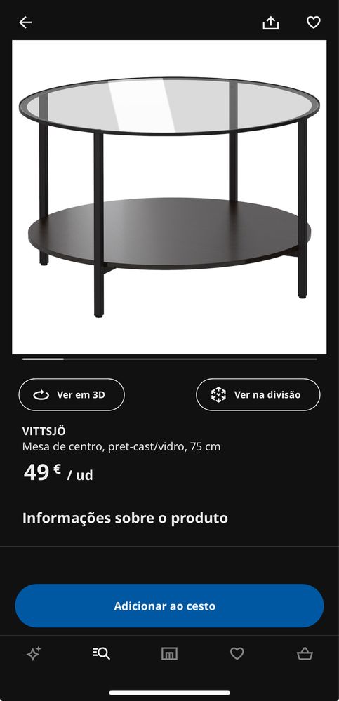 Mesa de centro redonda modelo Vittsjo do Ikea | preta/castanho - 75cm