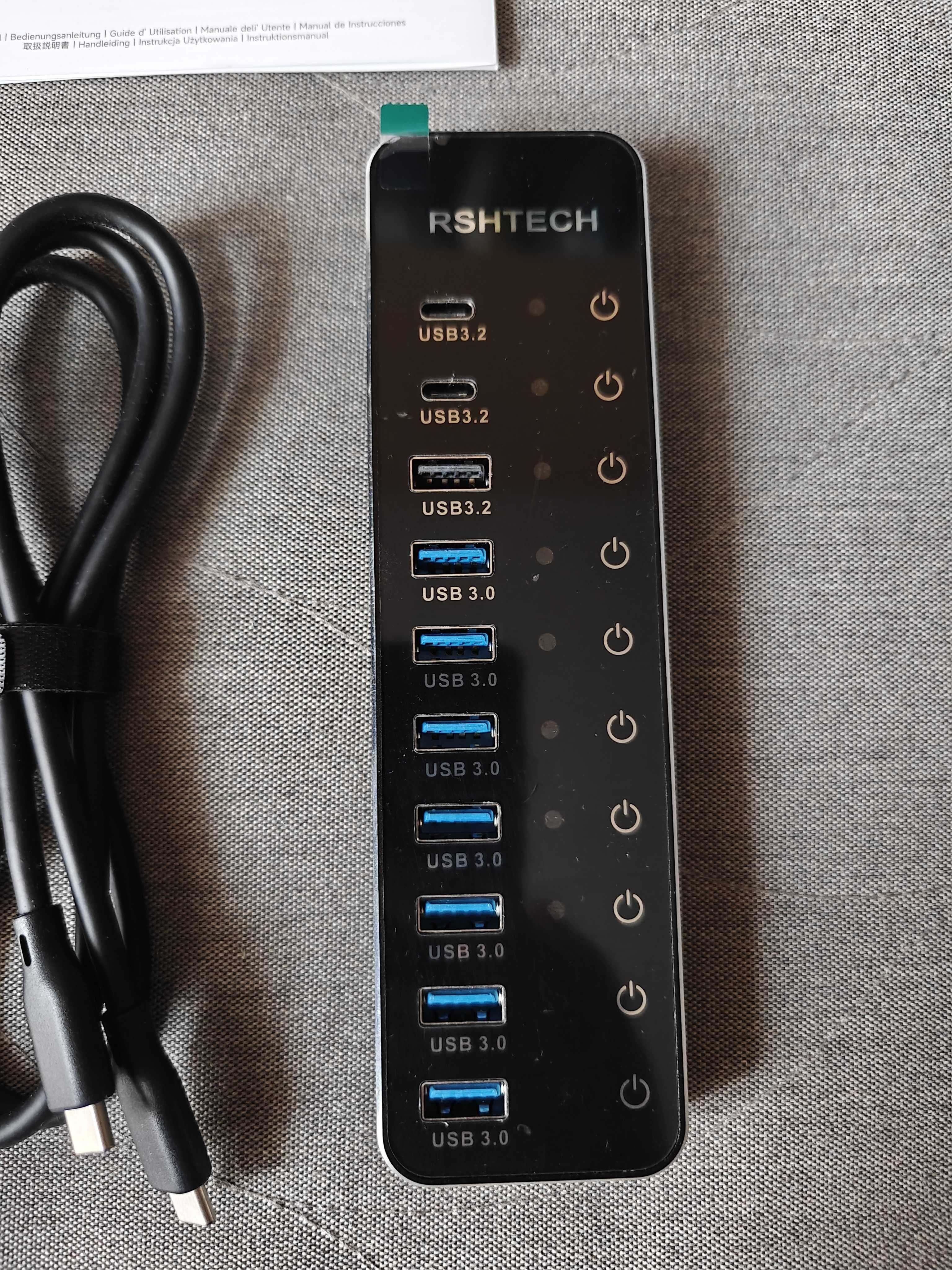 RSHTECH Koncentrator hub USB 3.2/USB-C 10-portowy 60W 10Gb/s