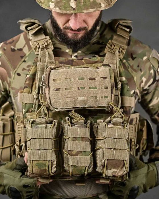 Плитоноска Бронежилет с подсумками Single Sword пиксель 4 точки сброса