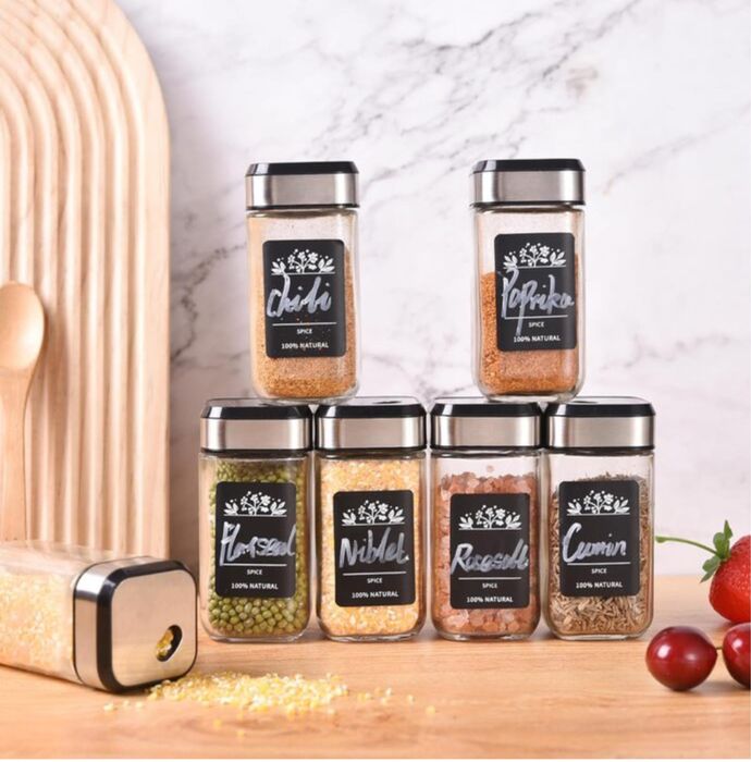 Набір скляних квадратних банок для спецій 120 мл