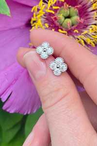 Сережки срібні Ван Кліф з діамантами муасанітами