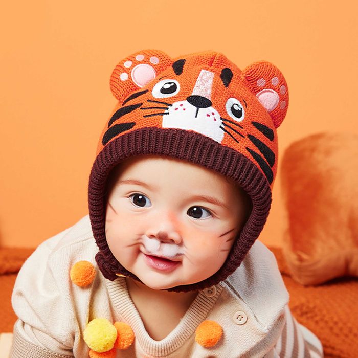 Детская шапка с застежками для малышей Тигренок зимняя на мальчика