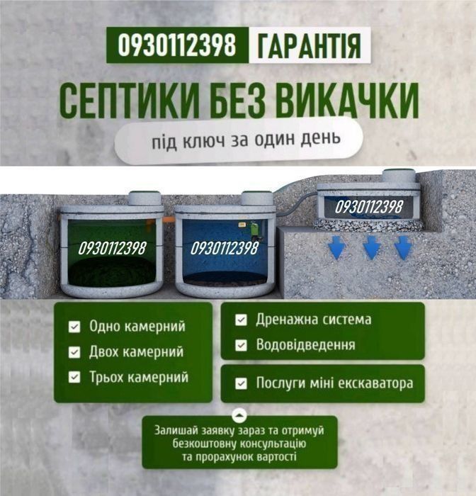 Септик с бетонних кілець, каналізація. Доставка, копка ями, монтаж.