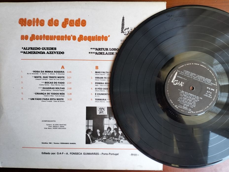 Disco de vinil LP Noite de Fado no Restaurante O Requinte