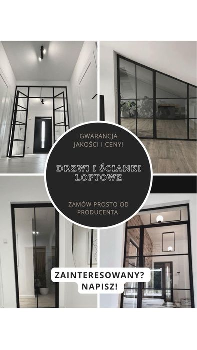 Drzwi loft / ścianka loft/ witryna szklana metalowa / drzwi loftowe