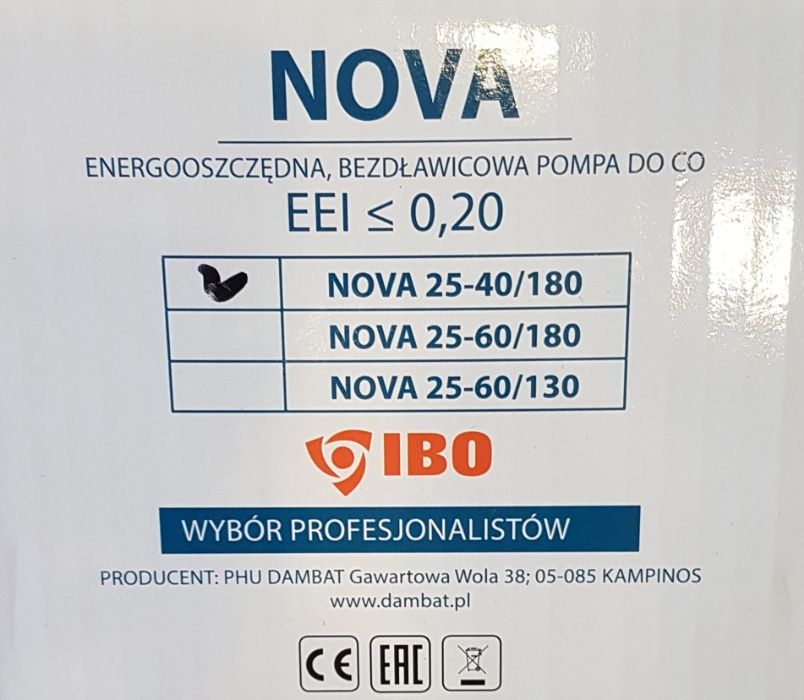 Pompa obiegowa elektroniczna NOVA 25-40/180 IBO Nowość! Wysyłka 24!