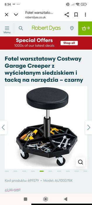 Krzesło garażowe nowe firmy costway