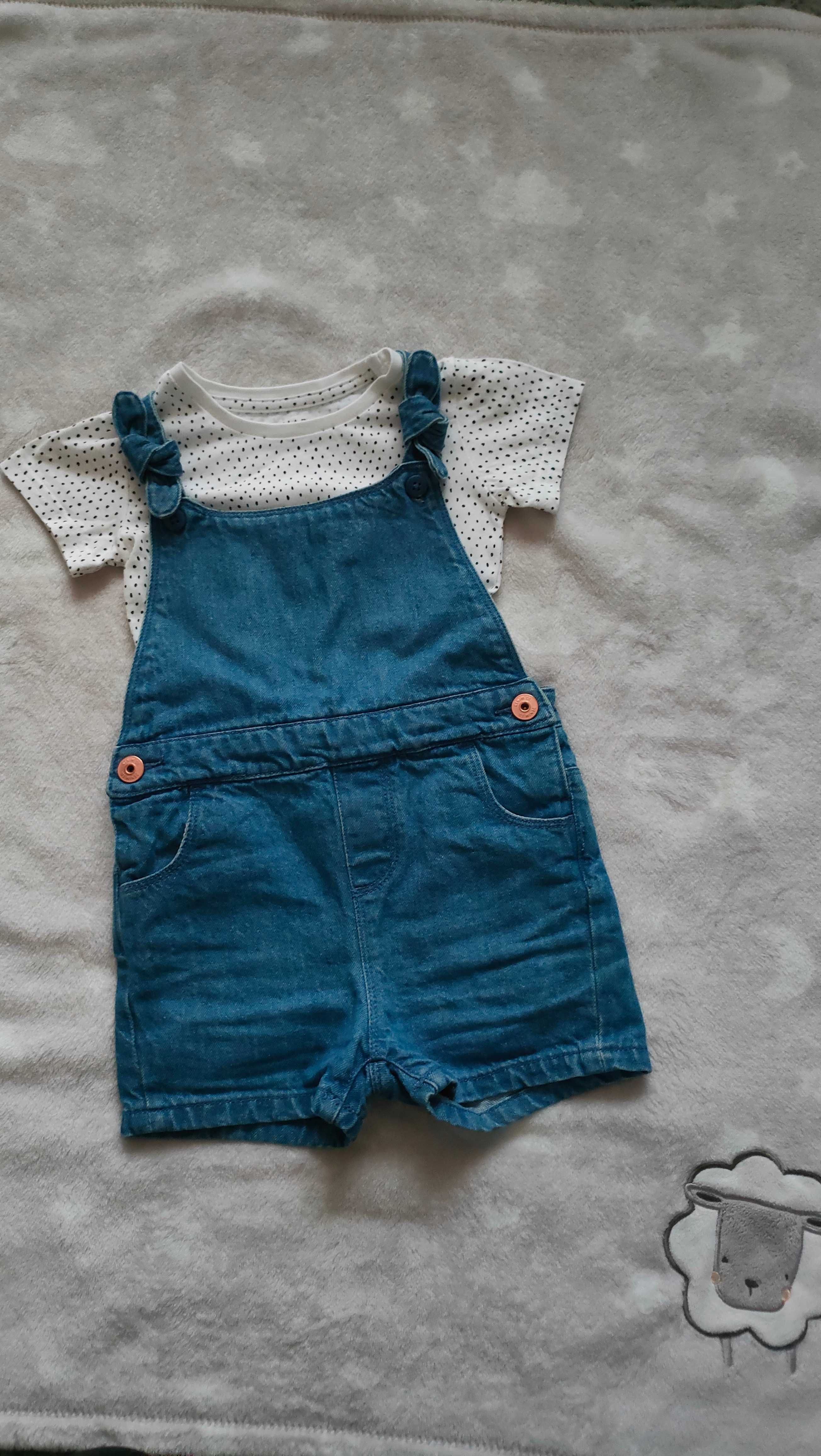 Primark, zestaw jeansowe spodenki ogrodniczki bluzeczka, r.92