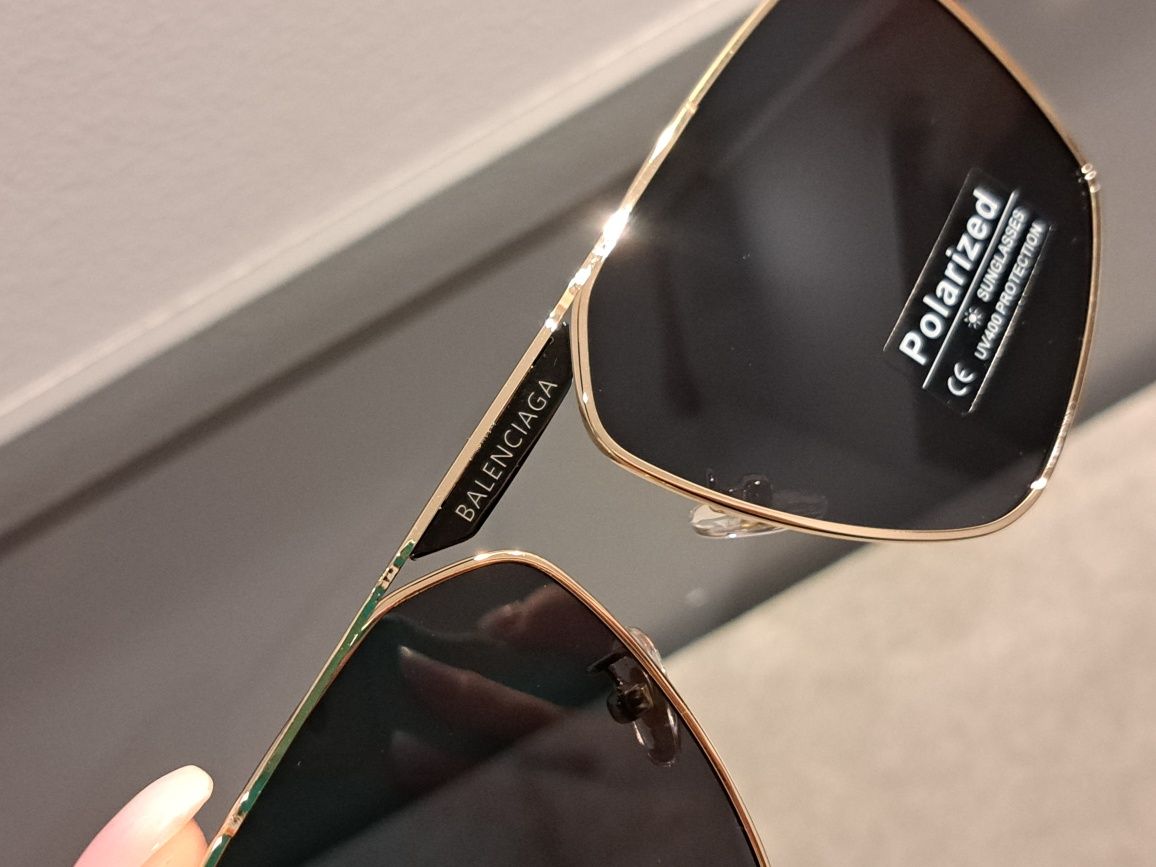 BALENCIAGA męskie złote nowe okulary przeciwsłoneczne logo polaryzacją